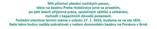 Lekce plavání Praha - Holešovice  2023/2024